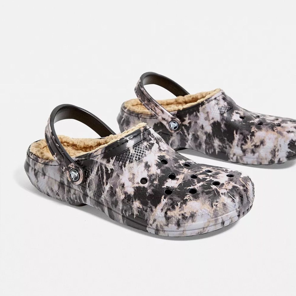 Crocs Black Multi Bleached Classic Lined Clogs Womens Size